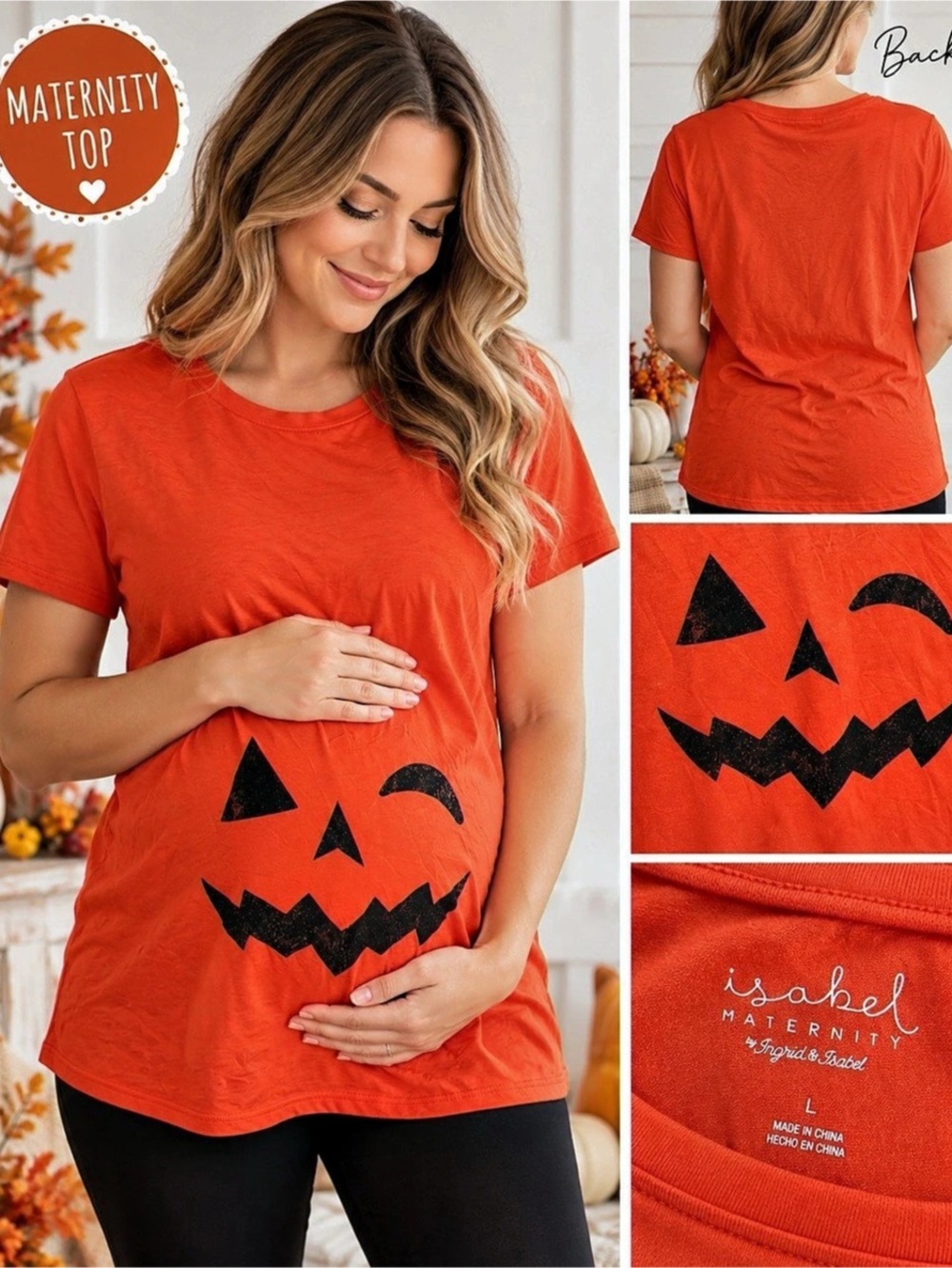 Isabel Maternity Short Sleeve Pumpkin Graphic Tee Size Large